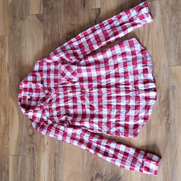 I Love H81 checkered button down shirt red white - Picture 3 of 3